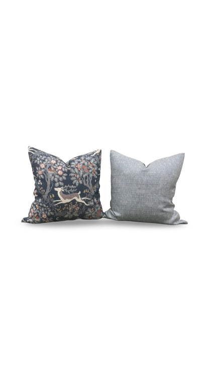Lee Jofa Fabric Decorative Pillow Mille Fleur Print Denim 22x22" Knife Edge Cover