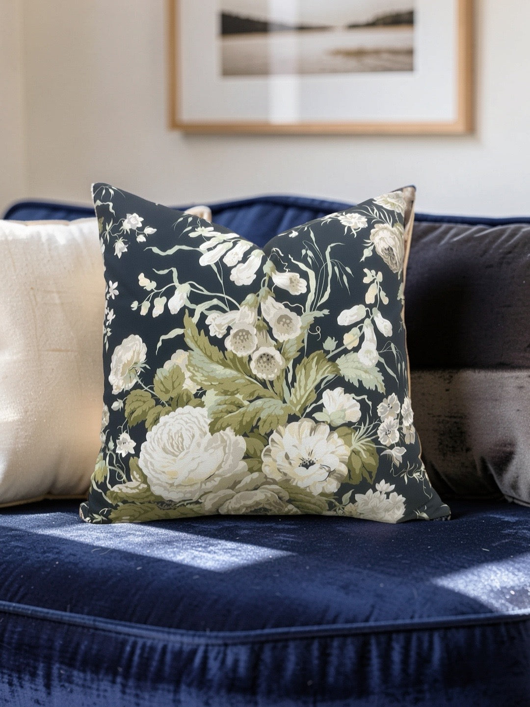Stapleton Park Fabric Decorative Pillow Navy Olive 22x22" Knife Edge Cover