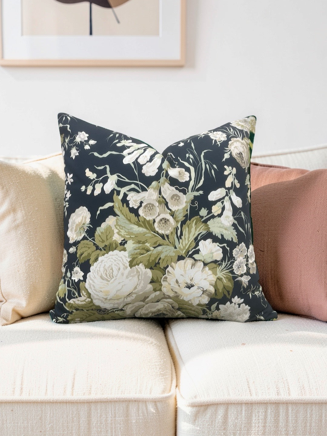 Stapleton Park Fabric Decorative Pillow Navy Olive 22x22" Knife Edge Cover