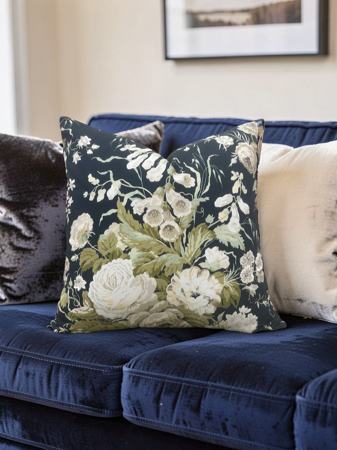 Stapleton Park Fabric Decorative Pillow Navy Olive 22x22" Knife Edge Cover