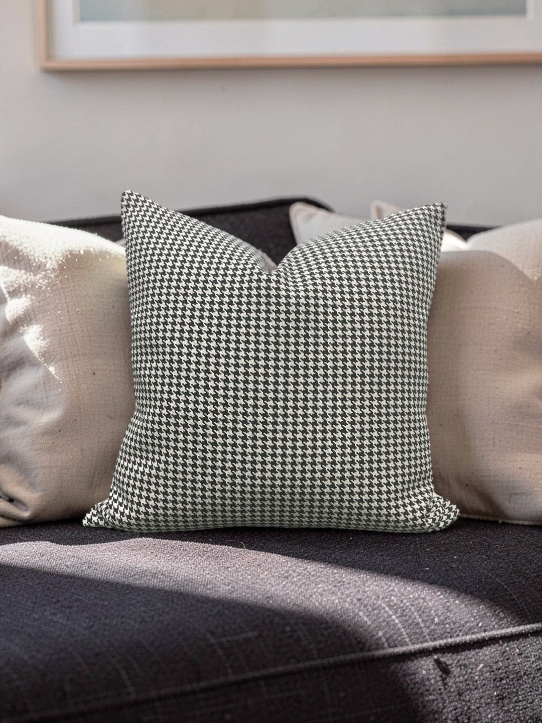 Dedar Houndstooth Fabric Decorative Pillow Domino 22x22" Knife Edge Cover