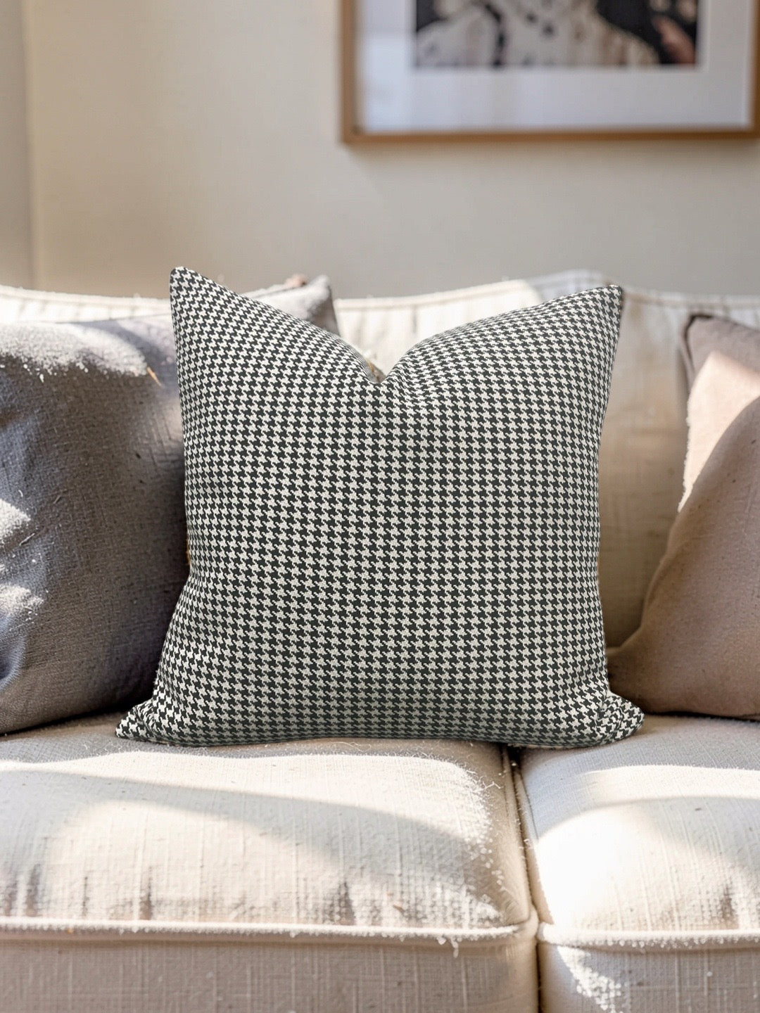 Dedar Houndstooth Fabric Decorative Pillow Domino 22x22" Knife Edge Cover