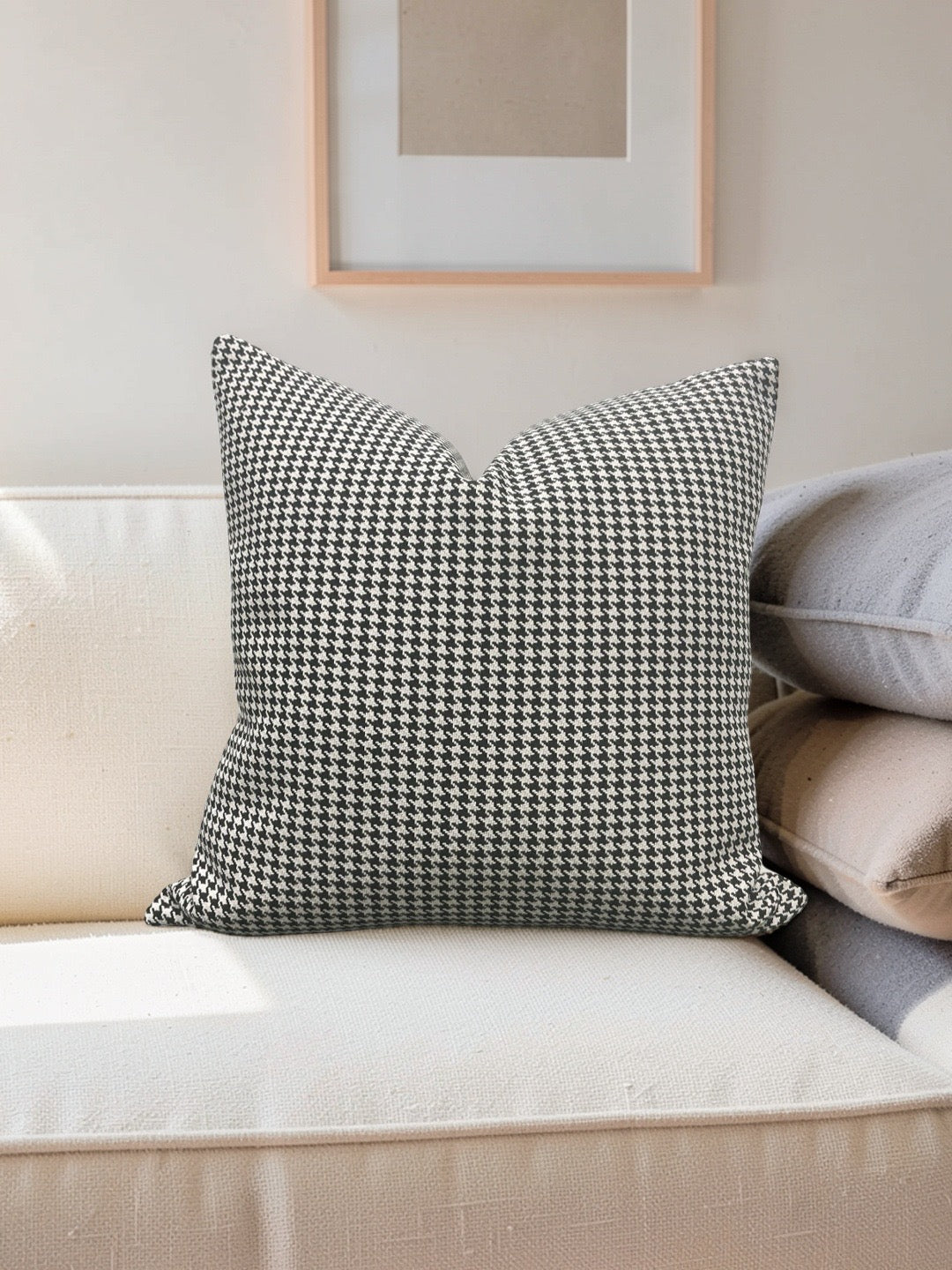 Dedar Houndstooth Fabric Decorative Pillow Domino 22x22" Knife Edge Cover