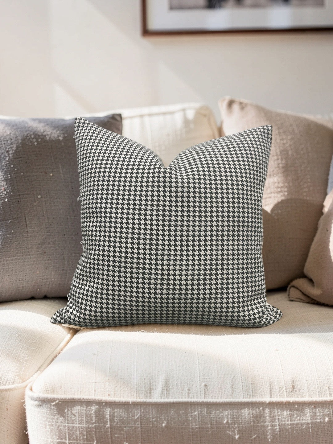 Dedar Houndstooth Fabric Decorative Pillow Domino 22x22" Knife Edge Cover