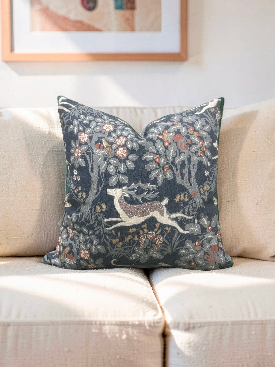 Lee Jofa Fabric Decorative Pillow Mille Fleur Print Denim 22x22" Knife Edge Cover