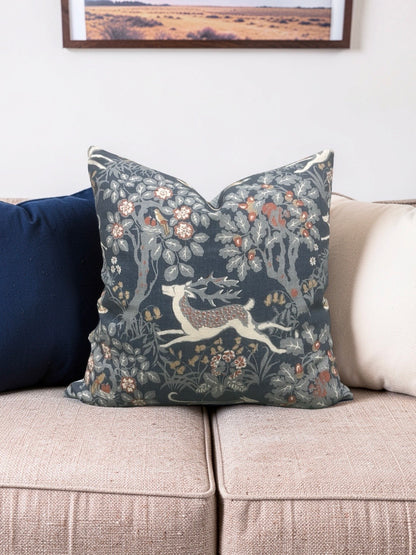 Lee Jofa Fabric Decorative Pillow Mille Fleur Print Denim 22x22" Knife Edge Cover