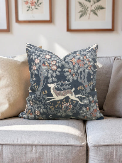 Lee Jofa Fabric Decorative Pillow Mille Fleur Print Denim 22x22" Knife Edge Cover