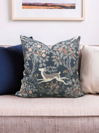 Lee Jofa Fabric Decorative Pillow Mille Fleur Print Denim 22x22" Knife Edge Cover