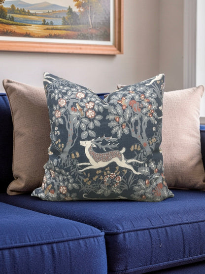 Lee Jofa Fabric Decorative Pillow Mille Fleur Print Denim 22x22" Knife Edge Cover