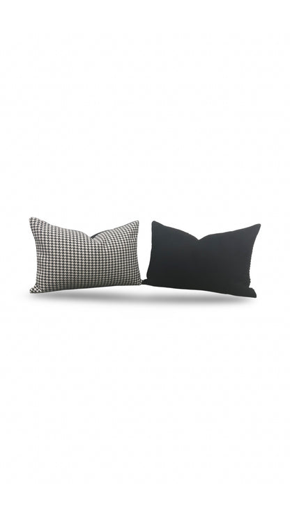 Dedar Milano Fabric Lumbar Pillow Houndstooth Domino 12x18" Knife Edge Cover