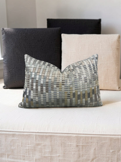 Romo Fabric Lumbar Pillow Nyoka Mineral 12x18" Knife Edge Cover