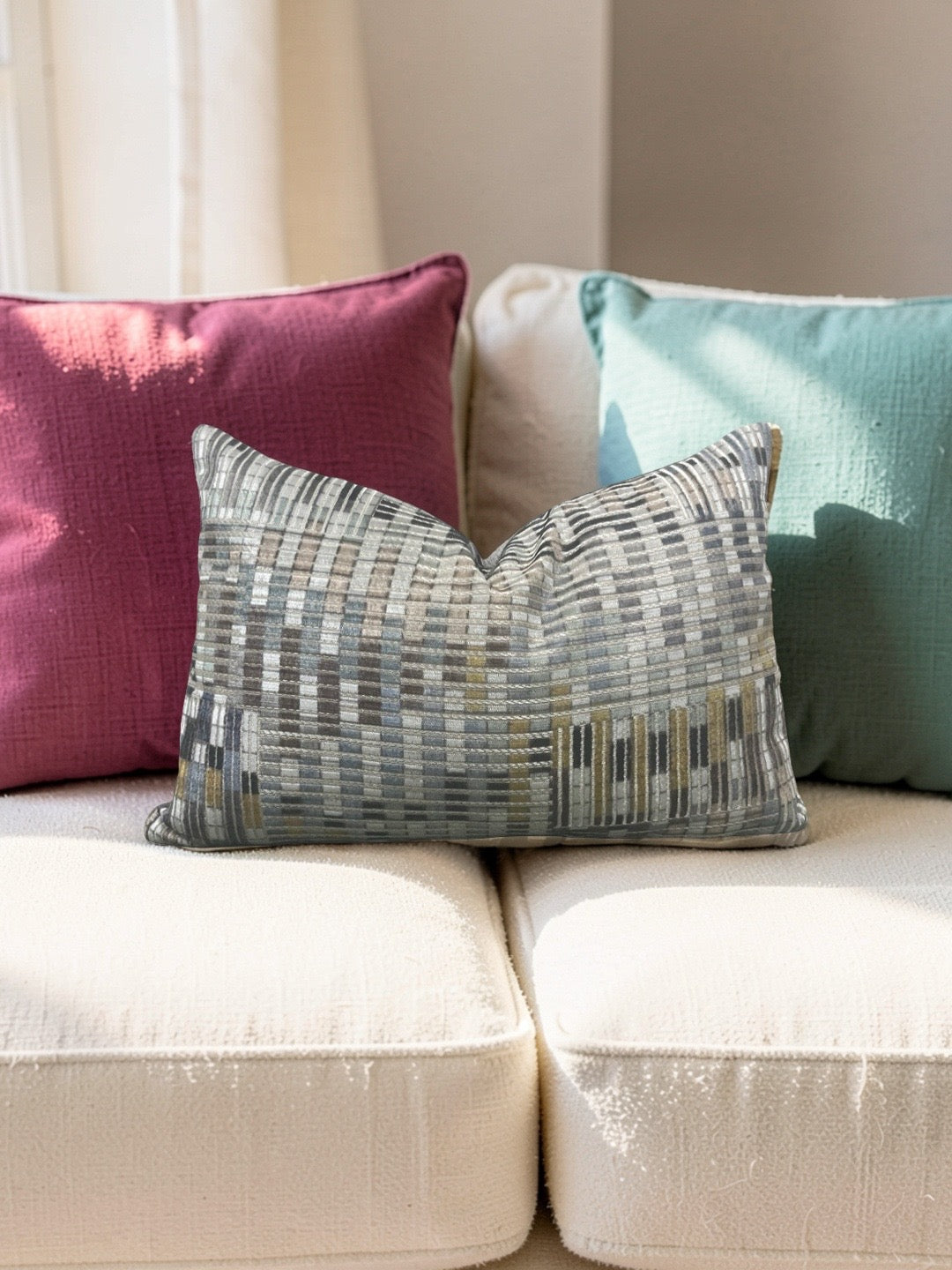 Romo Fabric Lumbar Pillow Nyoka Mineral 12x18" Knife Edge Cover