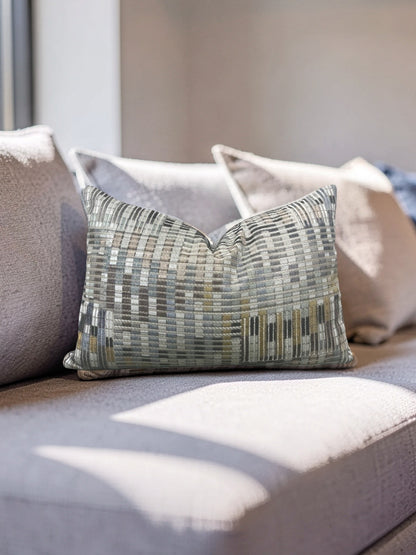 Romo Fabric Lumbar Pillow Nyoka Mineral 12x18" Knife Edge Cover