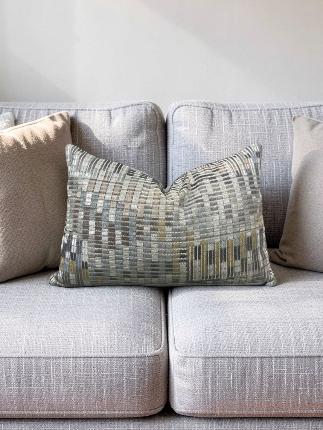 Romo Fabric Lumbar Pillow Nyoka Mineral 12x18" Knife Edge Cover