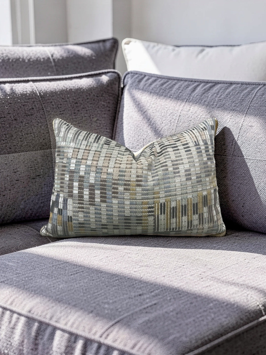 Romo Fabric Lumbar Pillow Nyoka Mineral 12x18" Knife Edge Cover