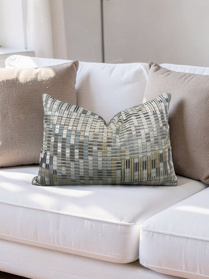 Romo Fabric Lumbar Pillow Nyoka Mineral 12x18" Knife Edge Cover