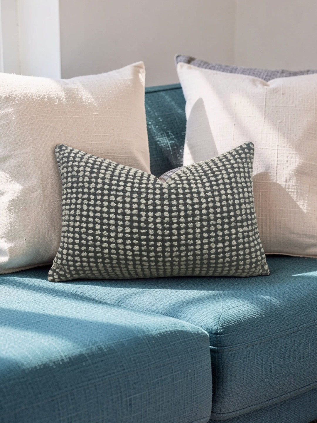 Romo Fabric Lumbar Pillow Etitto Teal 12x18" Knife Edge Cover