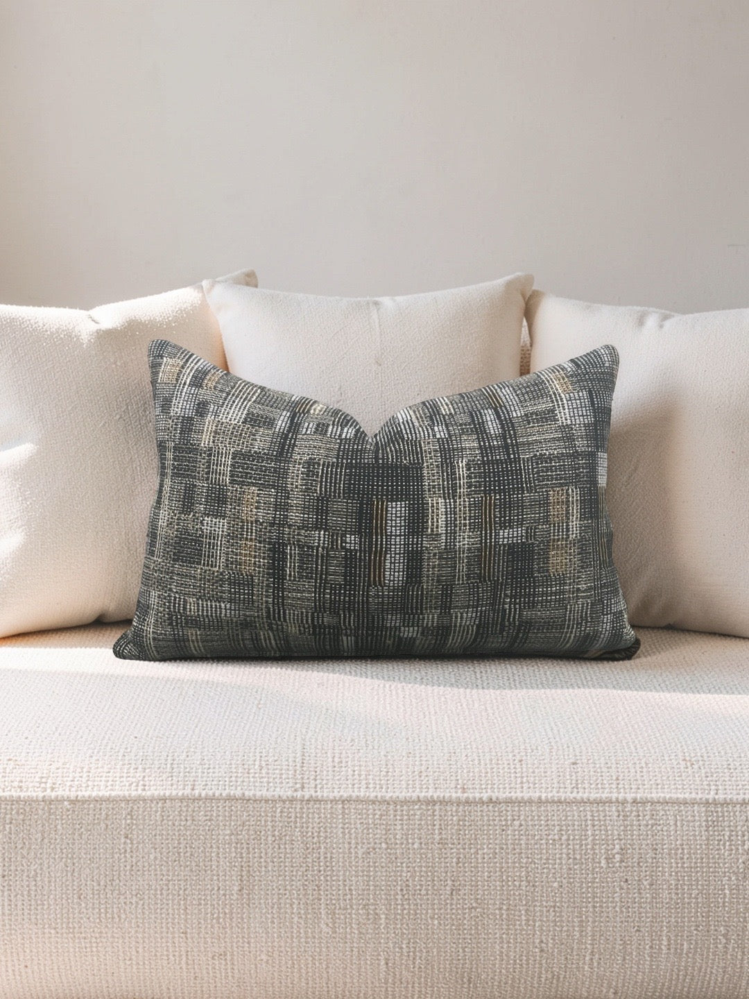 Dedar Fabric Lumbar Pillow Modernist Checkerboard 12x18" Knife Edge Cover
