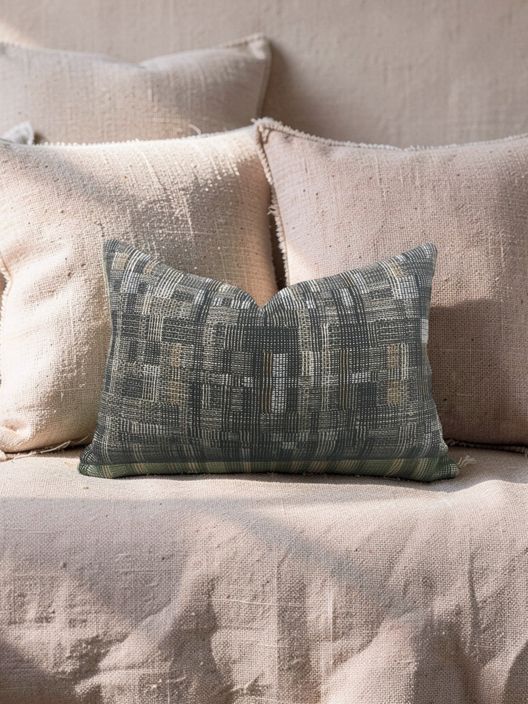 Dedar Fabric Lumbar Pillow Modernist Checkerboard 12x18" Knife Edge Cover