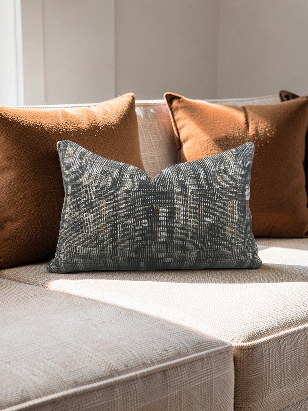 Dedar Fabric Lumbar Pillow Modernist Checkerboard 12x18" Knife Edge Cover