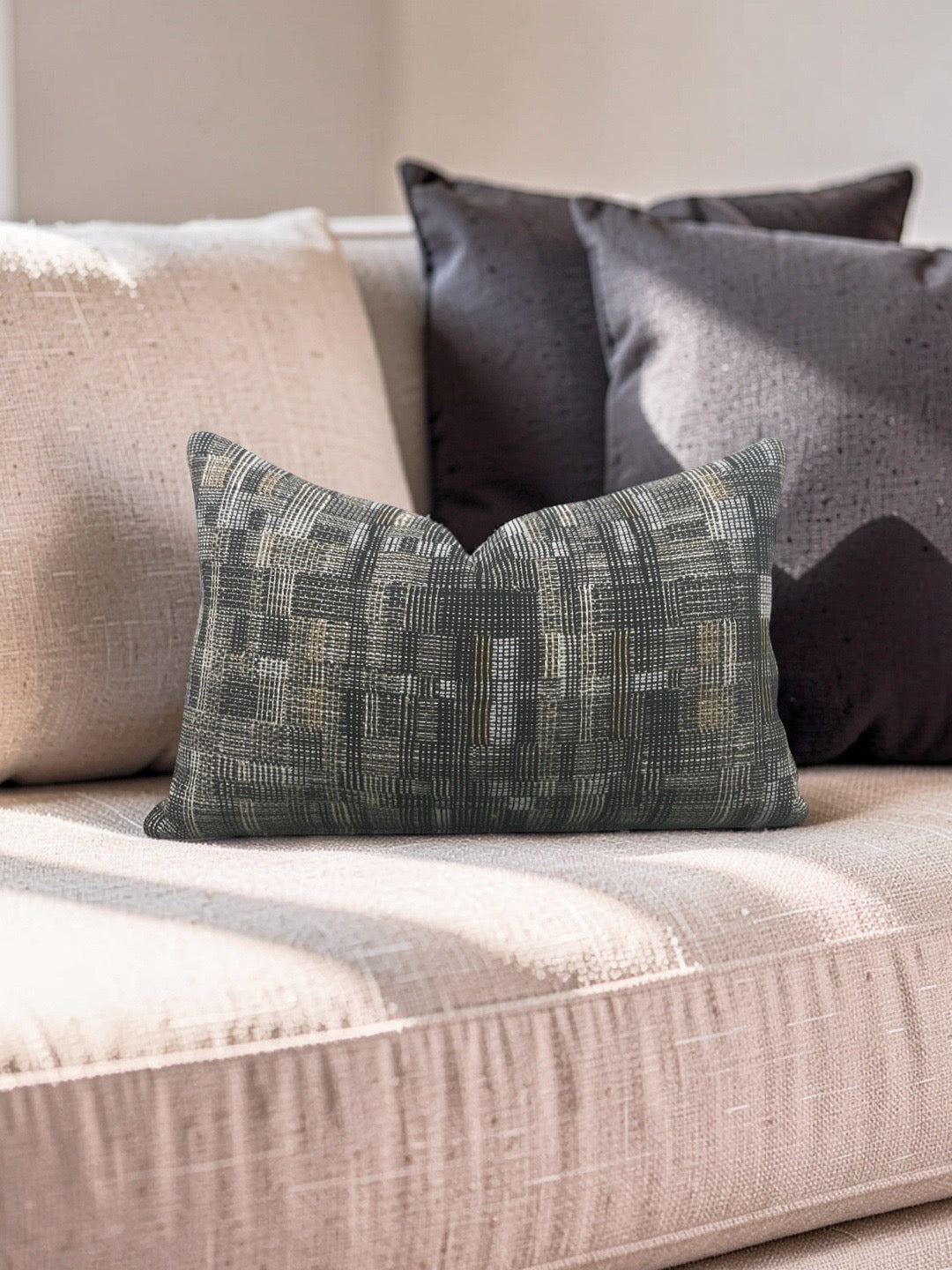 Dedar Fabric Lumbar Pillow Modernist Checkerboard 12x18" Knife Edge Cover