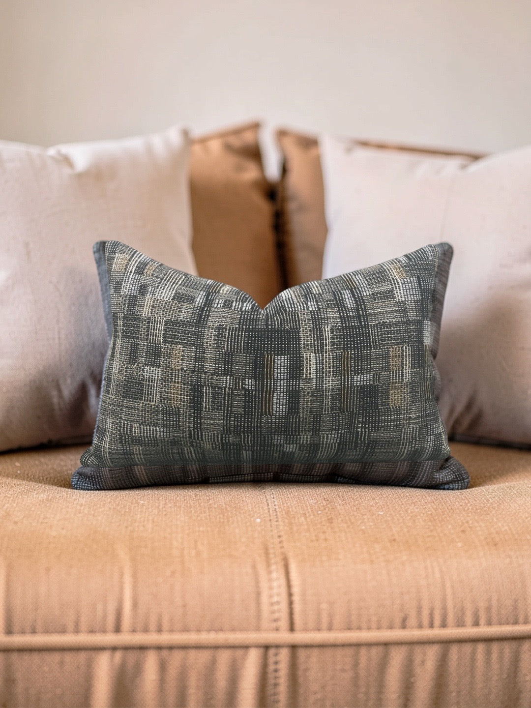 Dedar Fabric Lumbar Pillow Modernist Checkerboard 12x18" Knife Edge Cover