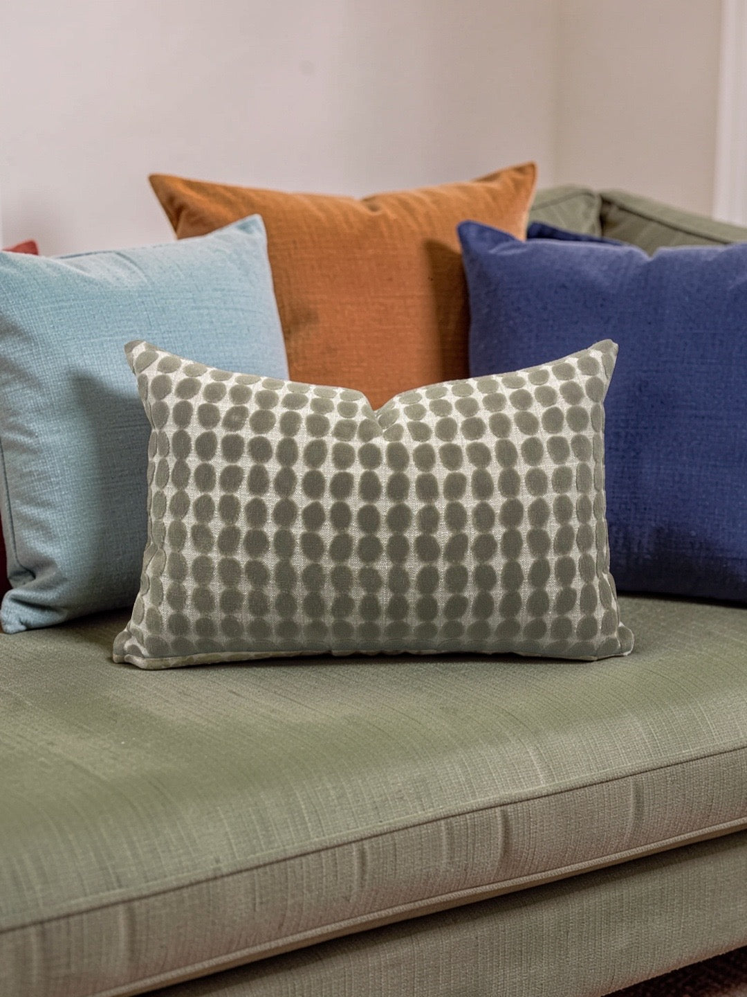 Harlequin Fabric Lumbar Pillow Loopy Spot Moss 12x18" Knife Edge Cover