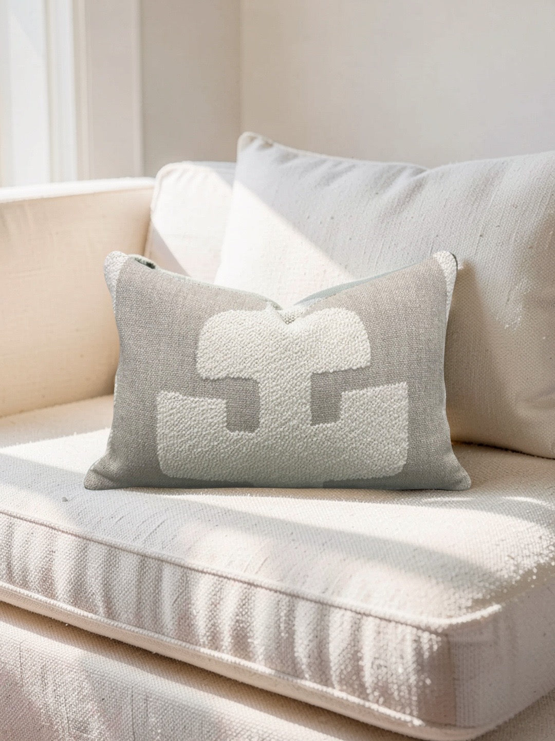 Andrew Martin Fabric Lumbar Pillow Peru Ivory 12x18" Knife Edge Cover