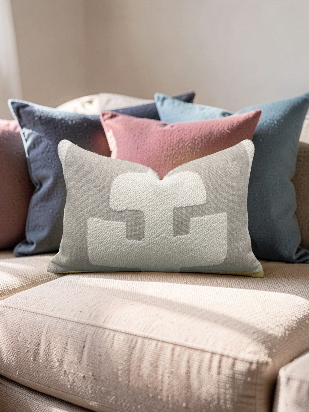 Andrew Martin Fabric Lumbar Pillow Peru Ivory 12x18" Knife Edge Cover
