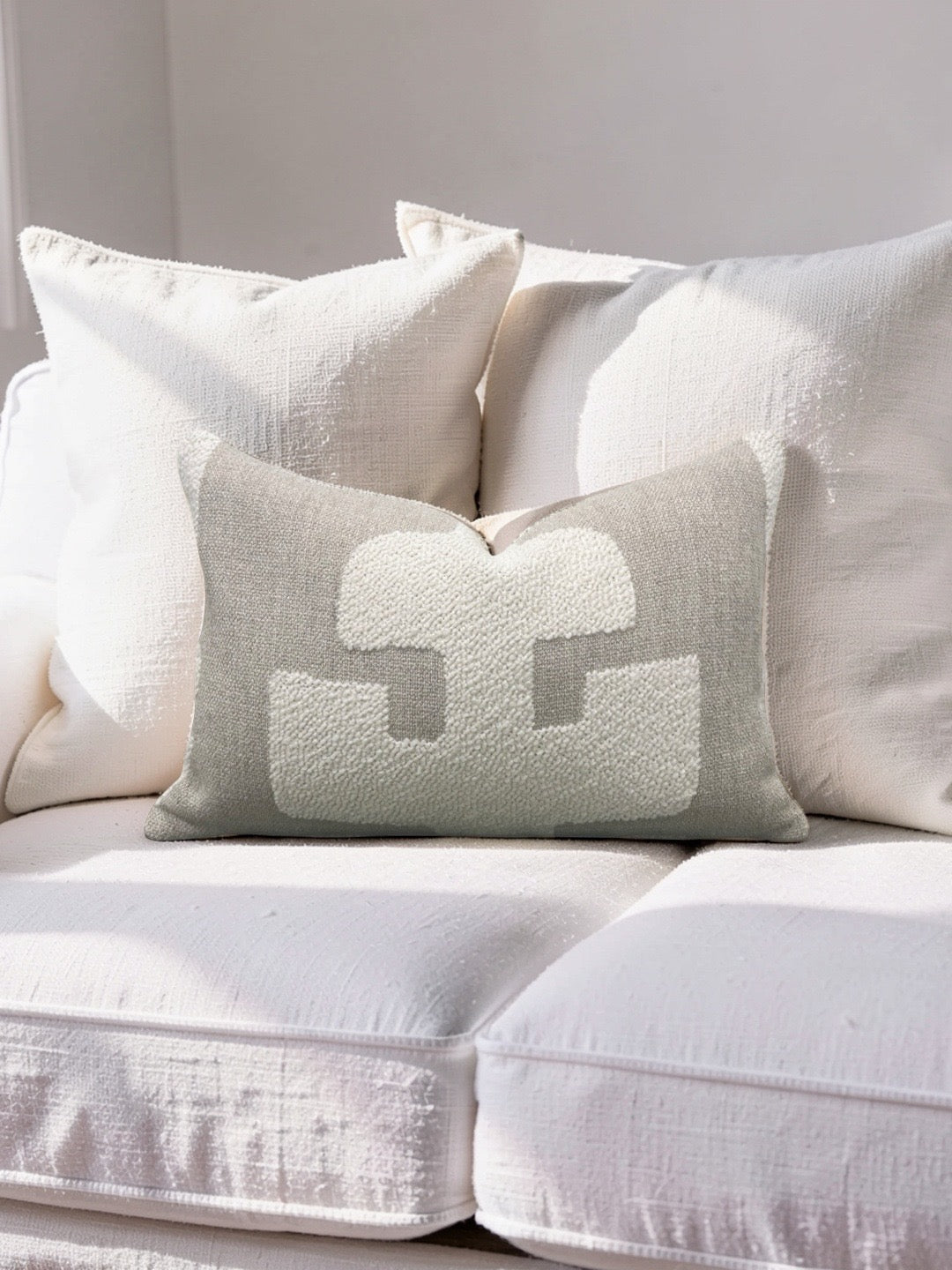 Andrew Martin Fabric Lumbar Pillow Peru Ivory 12x18" Knife Edge Cover