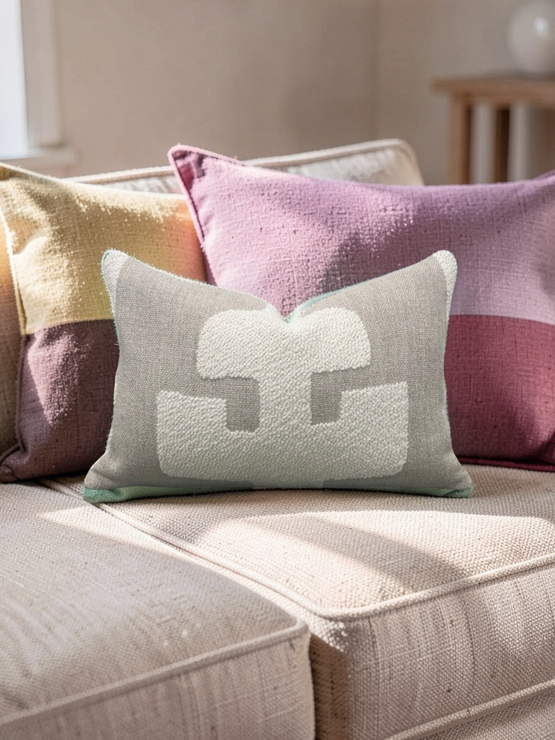 Andrew Martin Fabric Lumbar Pillow Peru Ivory 12x18" Knife Edge Cover