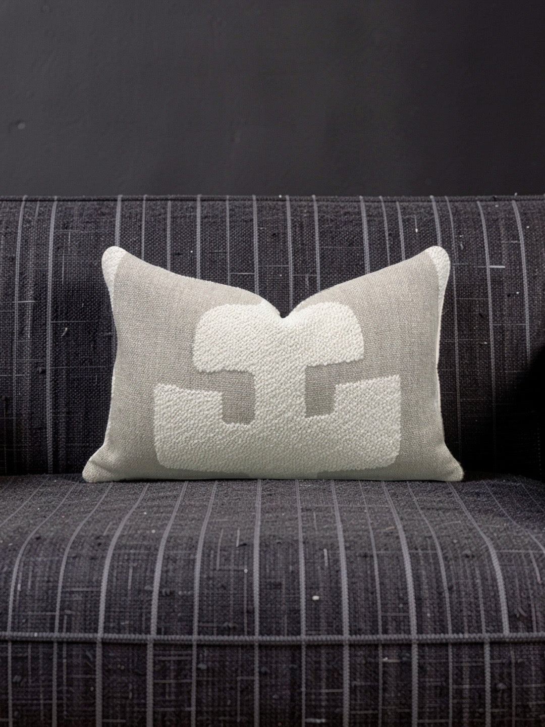 Andrew Martin Fabric Lumbar Pillow Peru Ivory 12x18" Knife Edge Cover