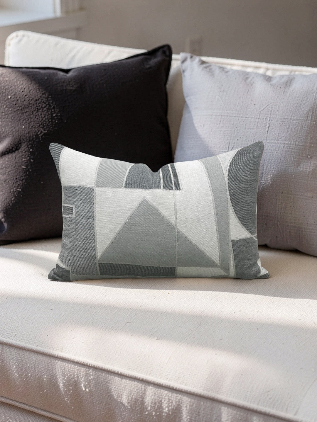 Zinc Textiles Fabric Lumbar Pillow Chiaroscuro Greyscale 12x18" Knife Edge Cover