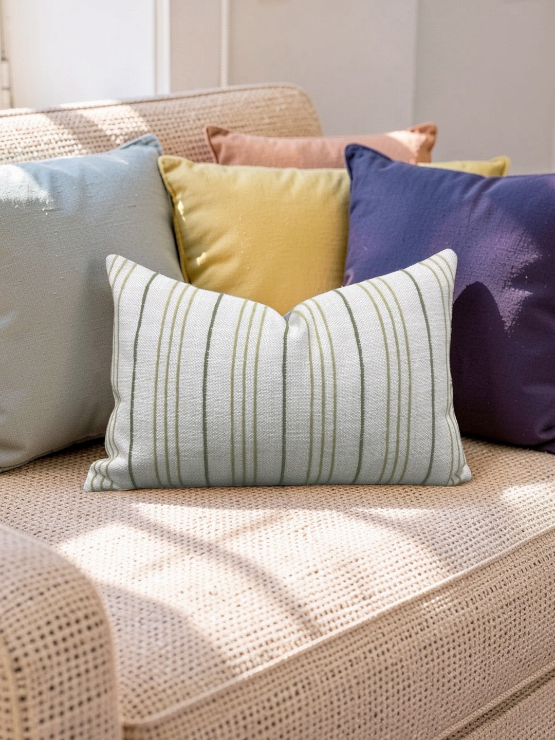 Lumbar Pillow Weathered Stripe Chartreuse 12x18" Knife Edge Cover