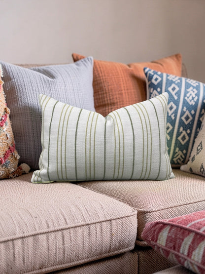 Lumbar Pillow Weathered Stripe Chartreuse 12x18" Knife Edge Cover