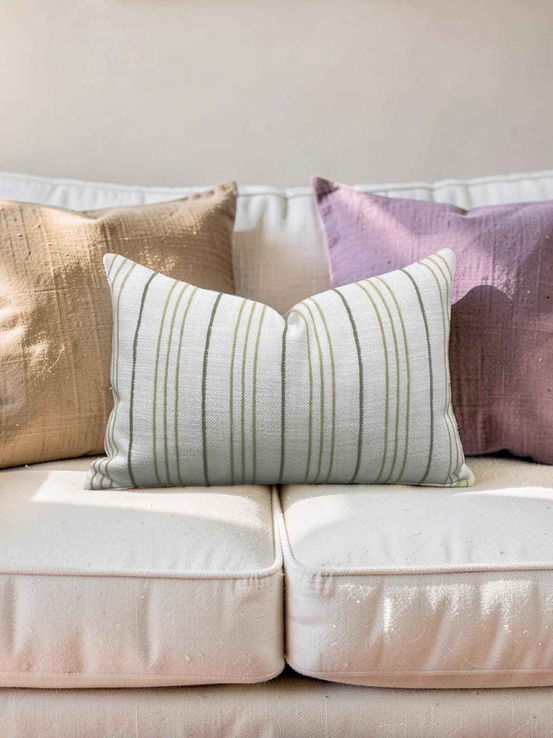 Lumbar Pillow Weathered Stripe Chartreuse 12x18" Knife Edge Cover