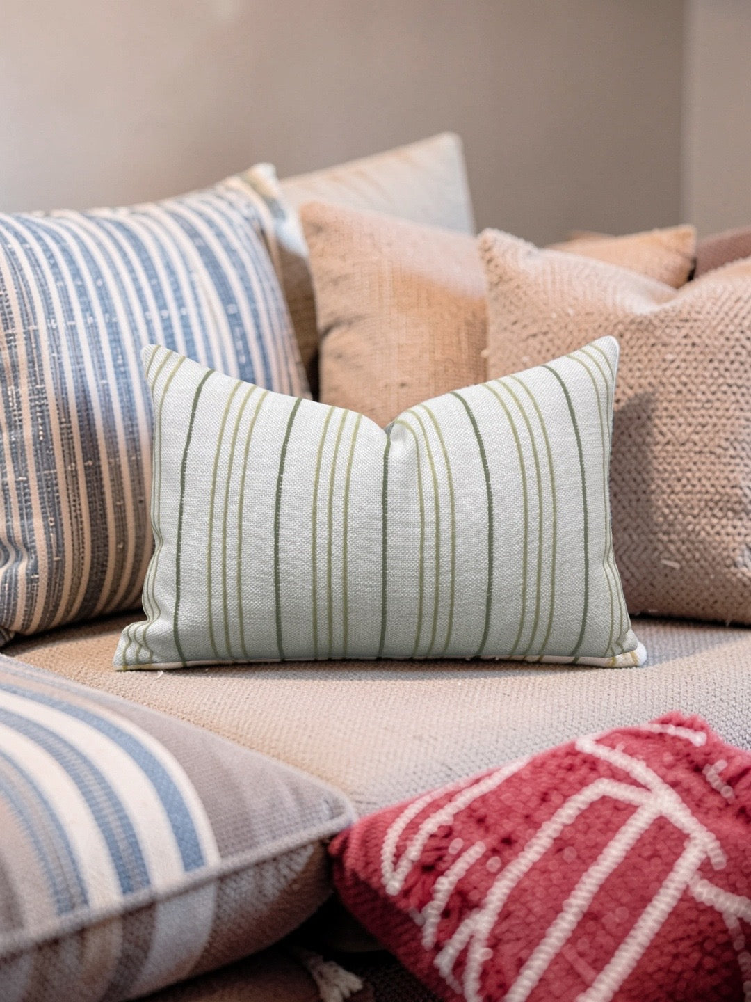 Lumbar Pillow Weathered Stripe Chartreuse 12x18" Knife Edge Cover