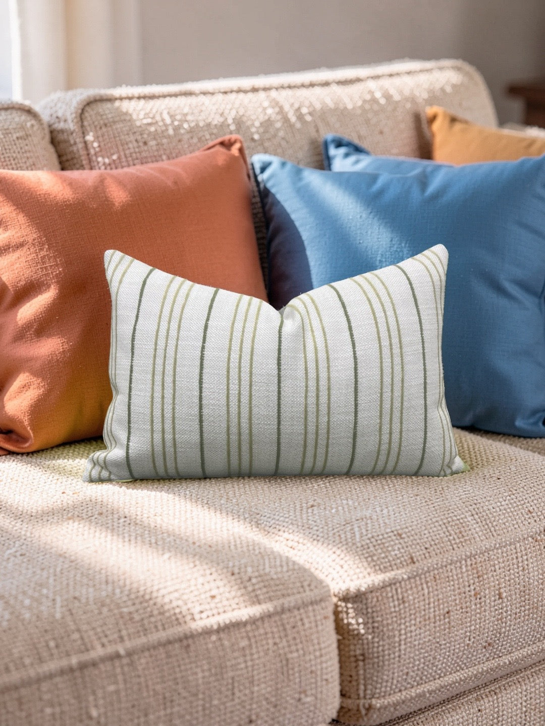 Lumbar Pillow Weathered Stripe Chartreuse 12x18" Knife Edge Cover