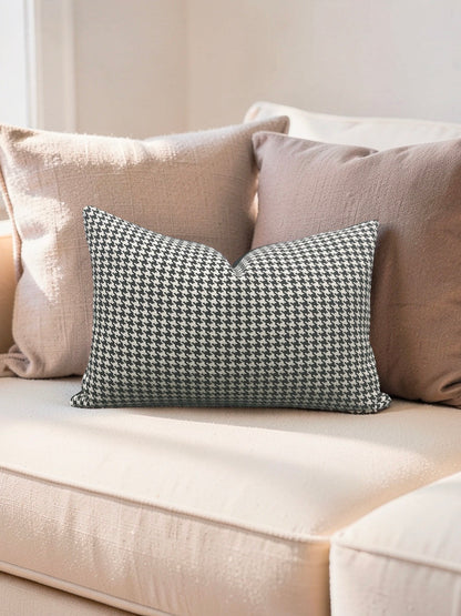 Dedar Milano Fabric Lumbar Pillow Houndstooth Domino 12x18" Knife Edge Cover