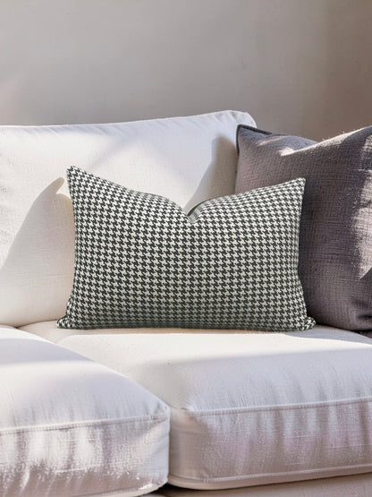 Dedar Milano Fabric Lumbar Pillow Houndstooth Domino 12x18" Knife Edge Cover