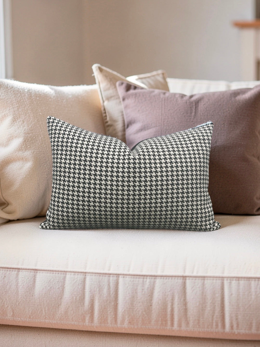 Dedar Milano Fabric Lumbar Pillow Houndstooth Domino 12x18" Knife Edge Cover