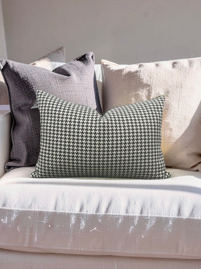 Dedar Milano Fabric Lumbar Pillow Houndstooth Domino 12x18" Knife Edge Cover