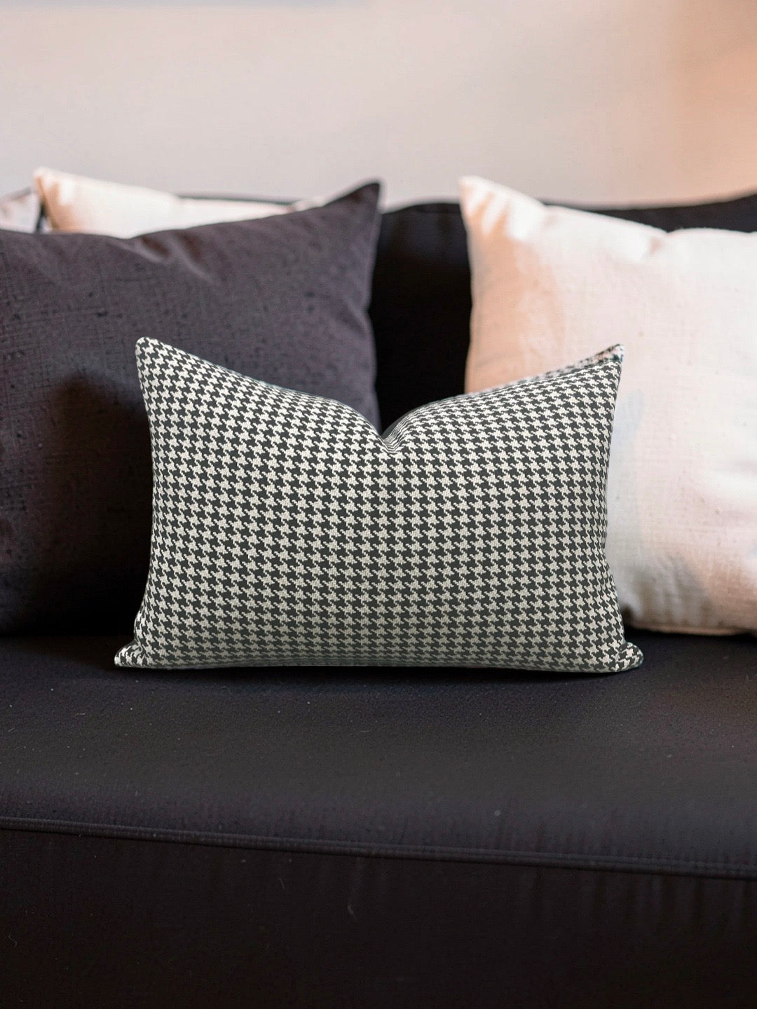 Dedar Milano Fabric Lumbar Pillow Houndstooth Domino 12x18" Knife Edge Cover