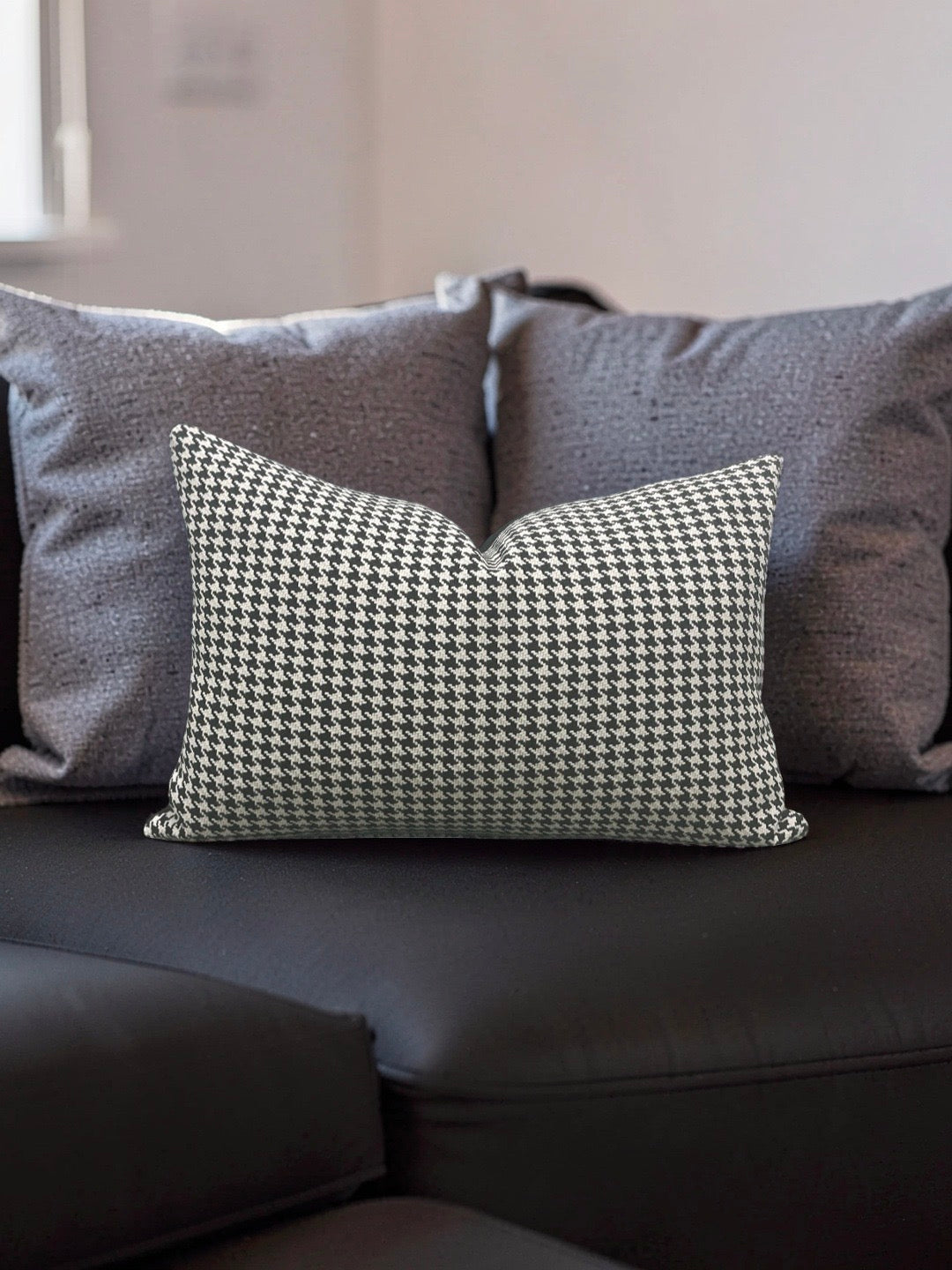 Dedar Milano Fabric Lumbar Pillow Houndstooth Domino 12x18" Knife Edge Cover