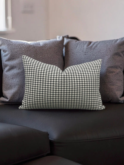 Dedar Milano Fabric Lumbar Pillow Houndstooth Domino 12x18" Knife Edge Cover