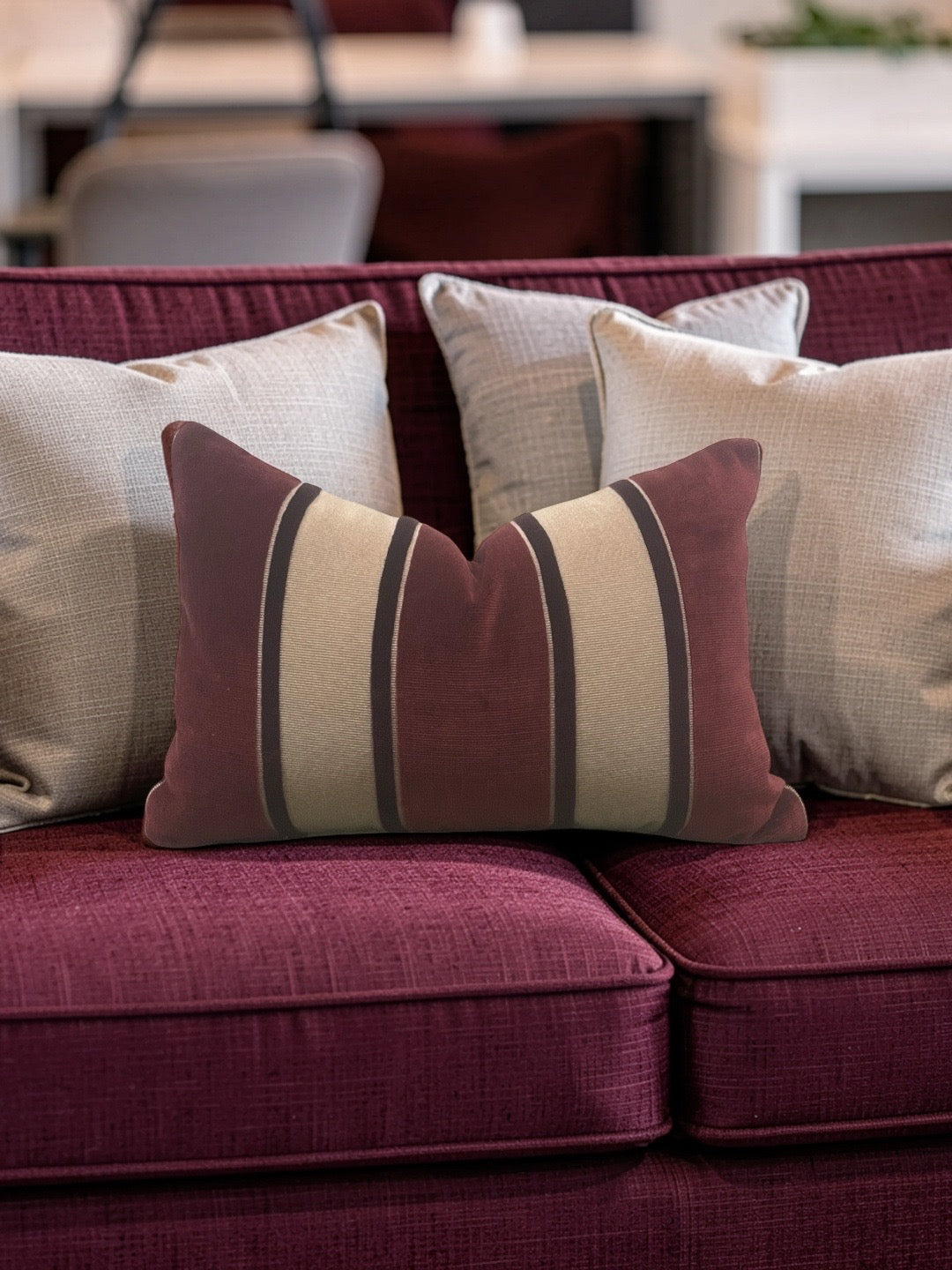 Scalamandre Fabric Lumbar Pillow Galerie Grenat 12x18" Knife Edge Cover