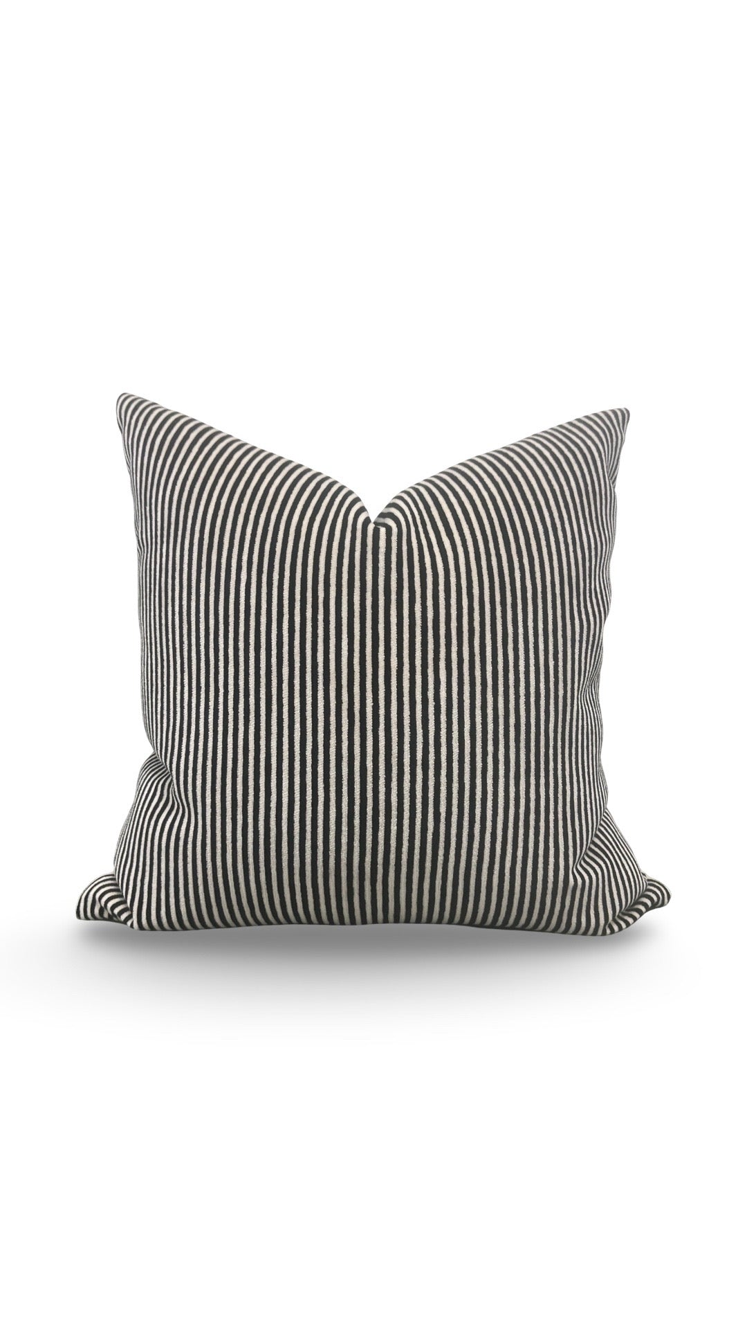 Black and Cream Velvet Striped Decorative Pillow Ralphie Domino 18x18" Knife Edge Cover