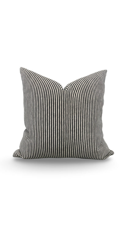 Black and Cream Velvet Striped Decorative Pillow Ralphie Domino 18x18" Knife Edge Cover