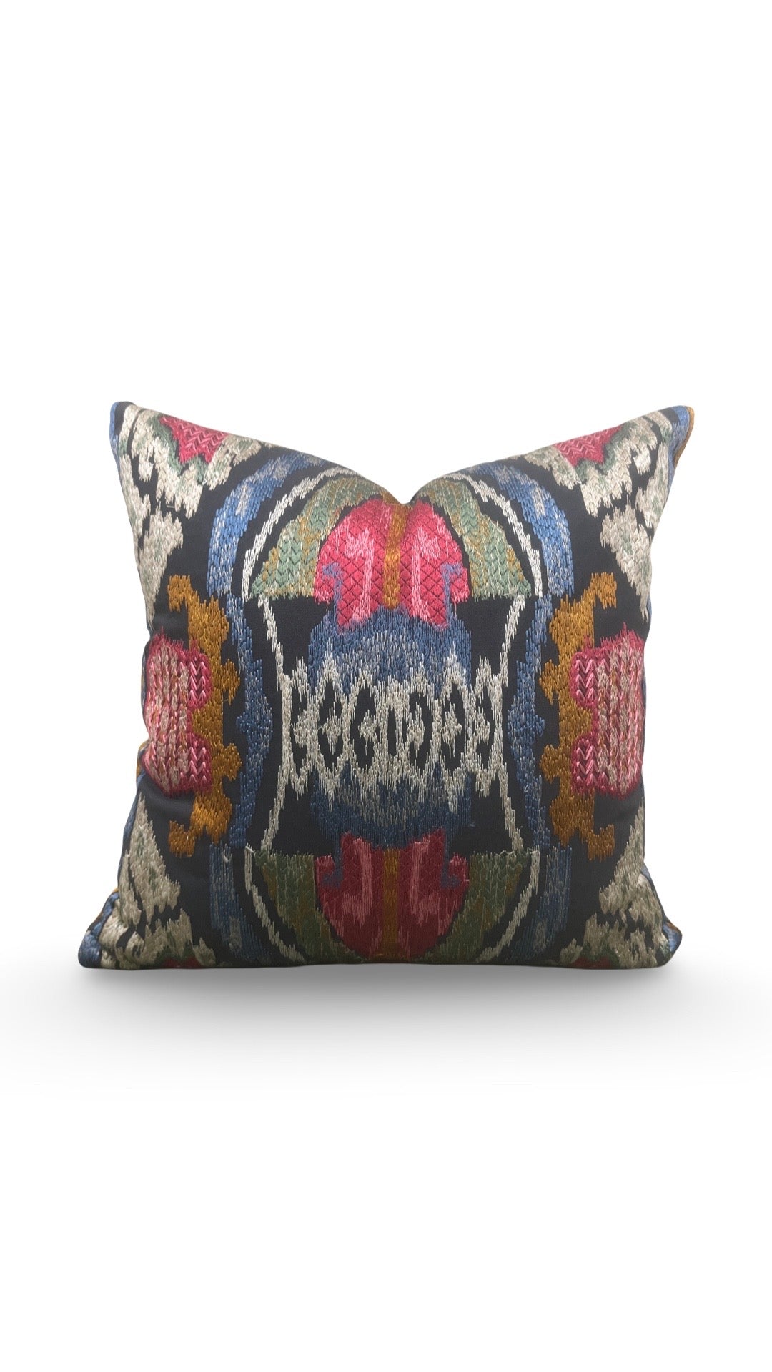 Jim Thompson Embroidered Fabric Decorative Pillow Dance in the Forest Jewel Tones 16x16" Knife Edge Cover