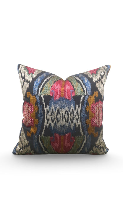 Jim Thompson Embroidered Fabric Decorative Pillow Dance in the Forest Jewel Tones 16x16" Knife Edge Cover
